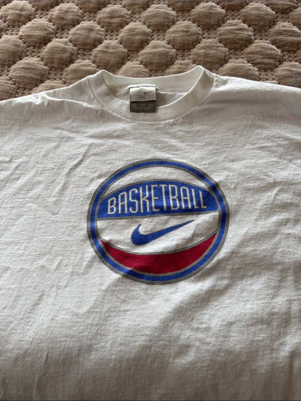 Nike White Tee with Blue and Red Basketball Crest